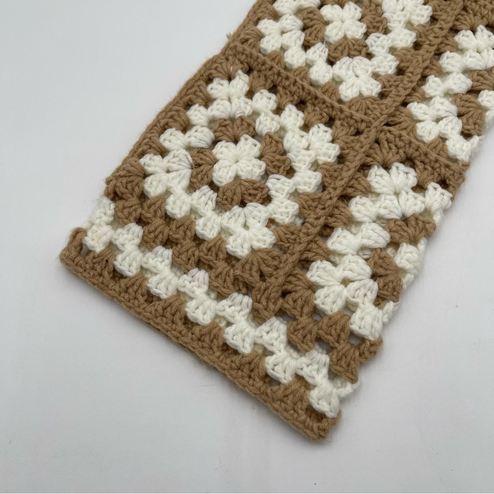 Dreamers by Debut Sweater Medium Large Cream Tan Crochet Granny Square Boho - Picture 5 of 10